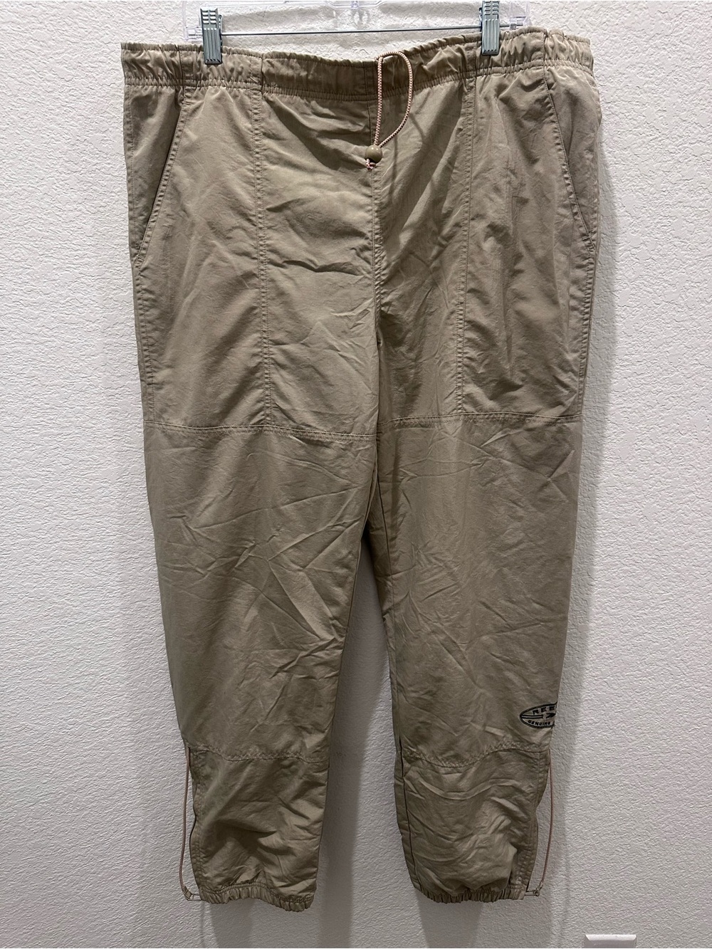 Vintage Reebok All Purpose Sports Khaki‎ Nylon Track Pants Mens Large Ankle Zip